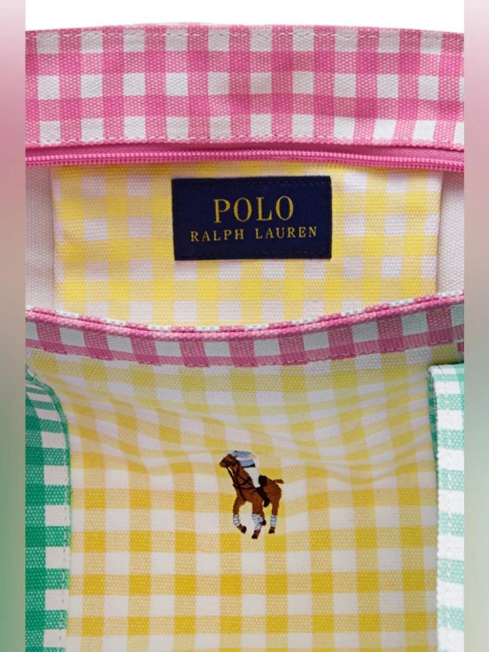 POLO RALPH LAUREN Kids' Gingham Big Pony Cotton Canvas Tote In Multi